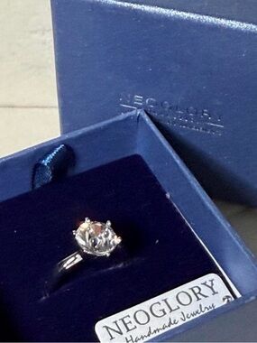 Silver-Tone Clear Solitaire Ring - White Crystal